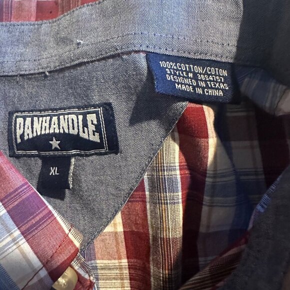 Panhandle Pearl Snap Shirt Mens XL Blue Red Plaid Long Sleeve Western Cowboy - Picture 9 of 12